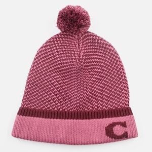 Coach Wool Blend Knit Hat Beanie Dark Pink OZ